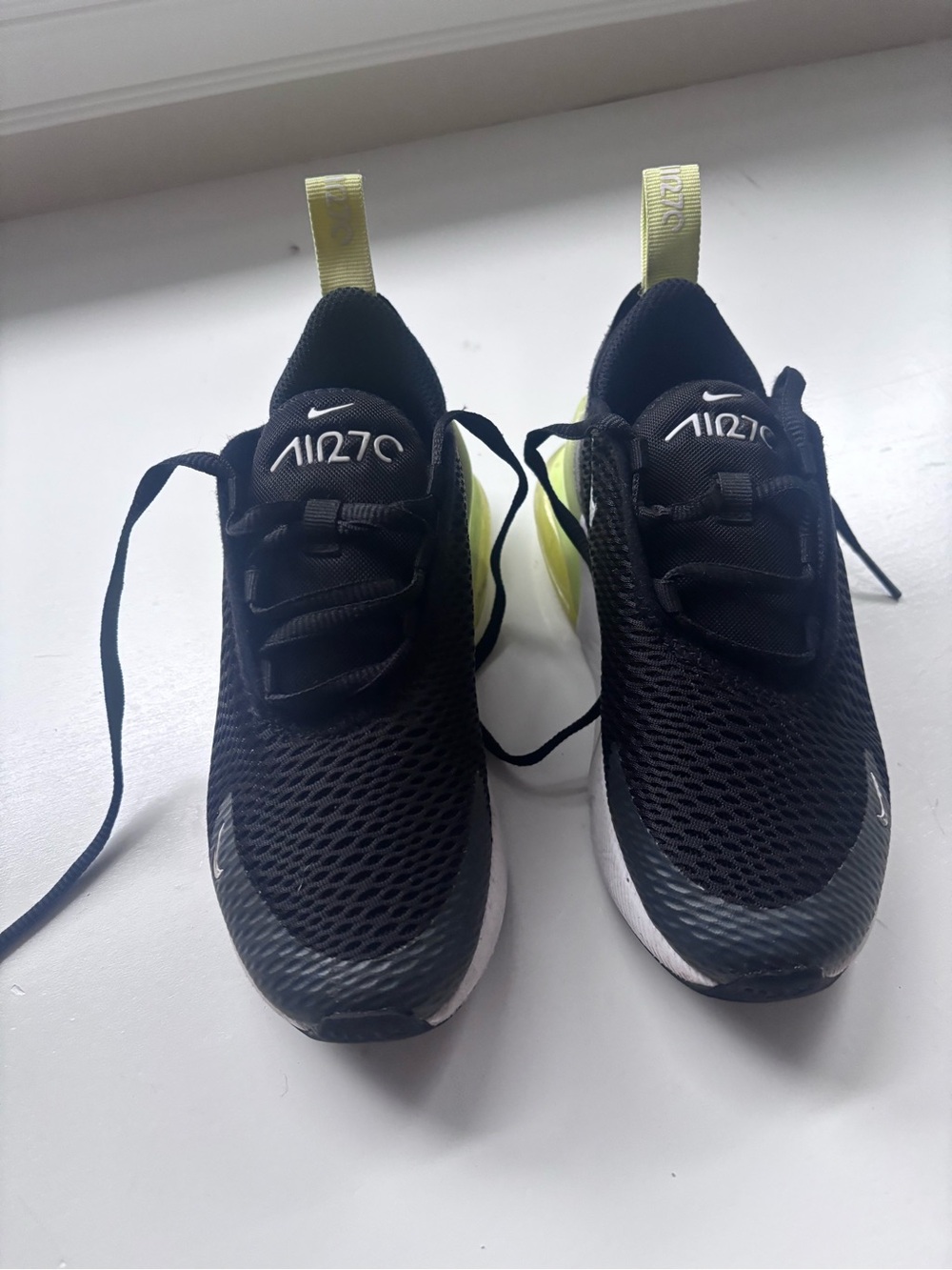Nike Kids Black Mesh Sneakers with Yellow Heel Tabs